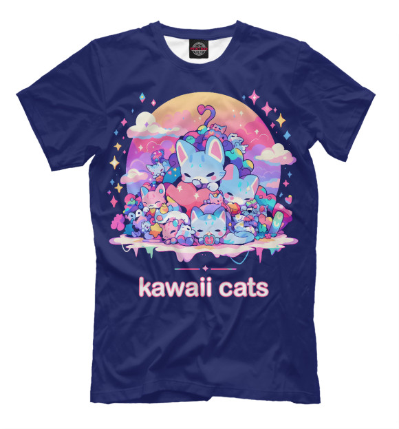 Мужская футболка с изображением Кавайные японские коты цвета Белый