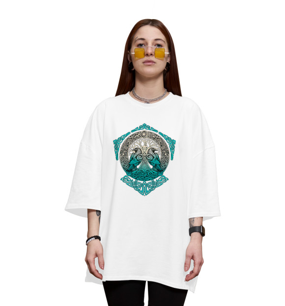 Женская футболка оверсайз с изображением Вороны Одина цвета Белый