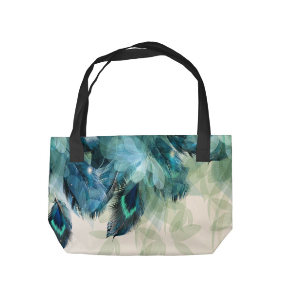 Пляжная сумка с изображением Синие перья цвета 