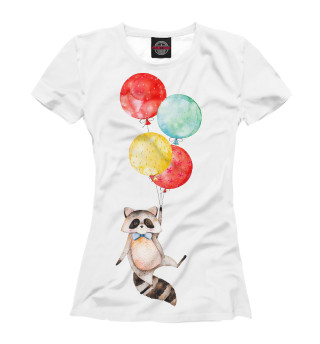 Женская футболка Енот на воздушном шарике