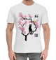 Мужская хлопковая футболка Кошка и птица на сакуре