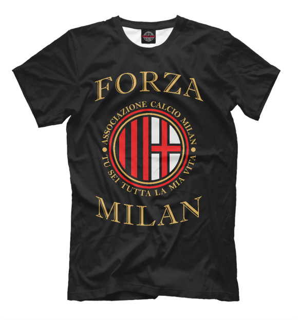 Мужская футболка с изображением Милан цвета Черный