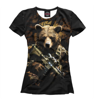 Женская футболка Медведь солдат в дремучем лесу