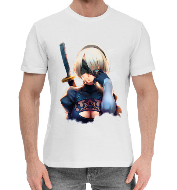 Мужская хлопковая футболка с изображением 2b Nier Automata art цвета Белый