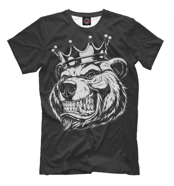 Мужская футболка с изображением Медведь король цвета Белый