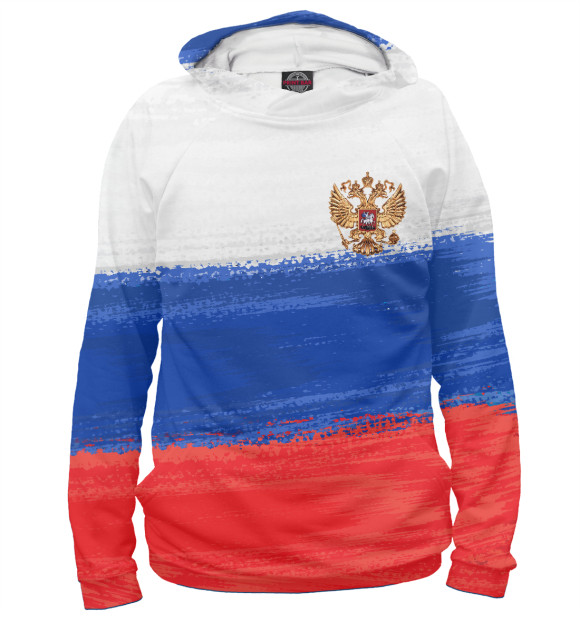 Худи для девочки с изображением Флаг России с гербом цвета Белый