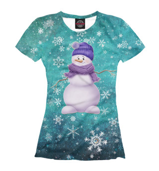 Женская футболка Снеговик в шарфе