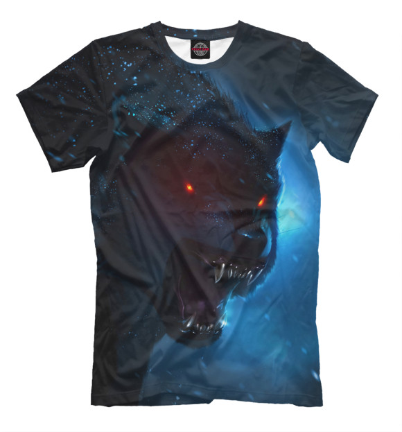 Мужская футболка с изображением Волчик цвета Черный