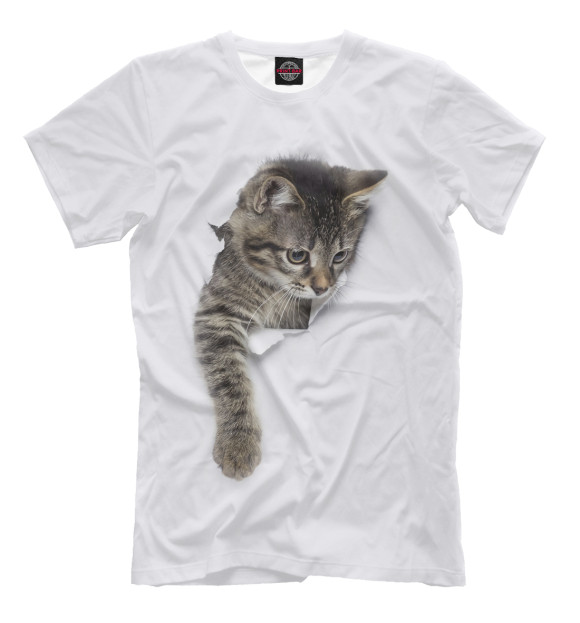 Мужская футболка с изображением Котейка цвета Молочно-белый