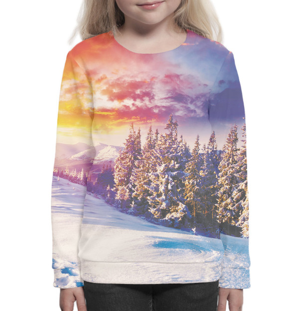 Свитшот для девочек с изображением Зима цвета Белый