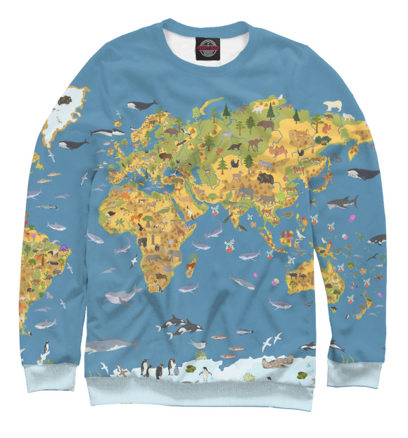 Свитшот для мальчиков с изображением Карта мира цвета Белый