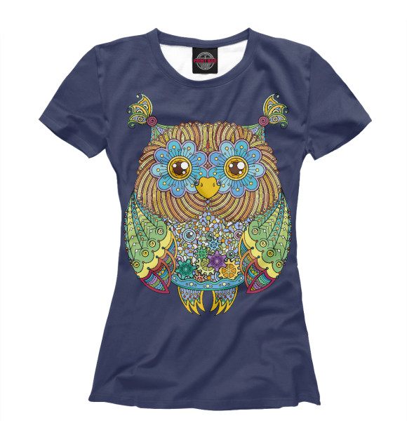 Женская футболка с изображением Friendly Zentangle Owl цвета Белый