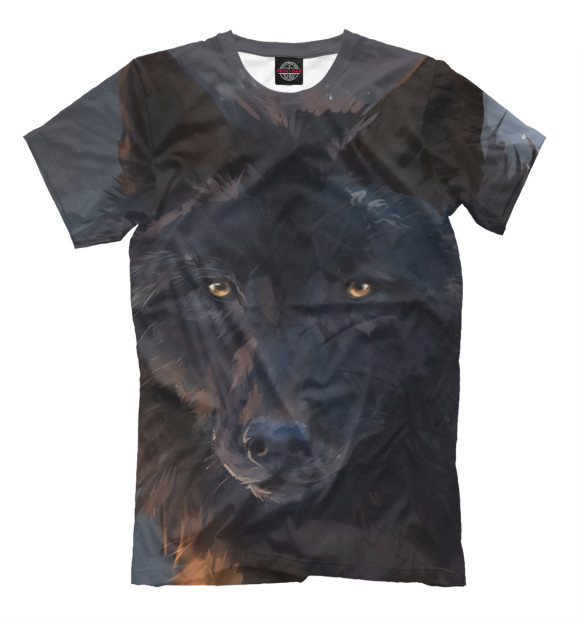 Мужская футболка с изображением Черный волк цвета Черный