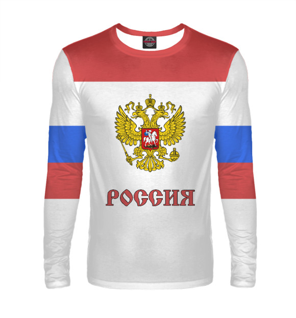 Мужской лонгслив с изображением Сборная России по хоккею цвета Белый