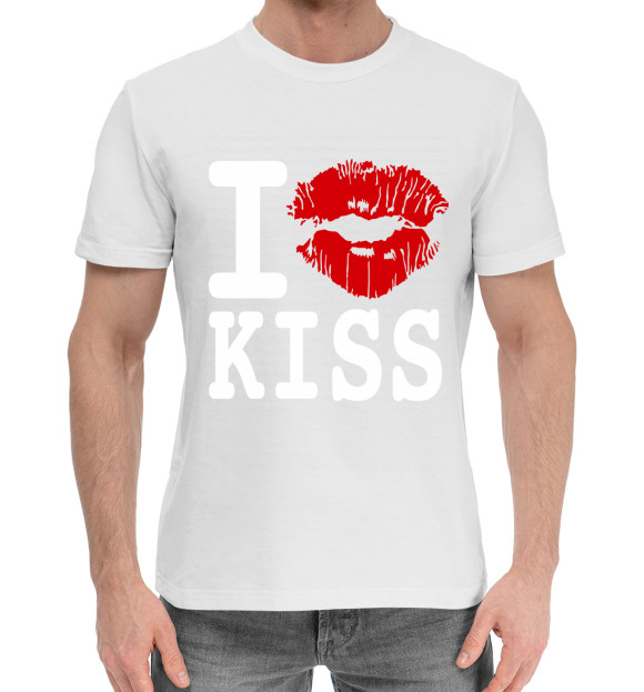Мужская хлопковая футболка с изображением Я люблю целоваться цвета Белый