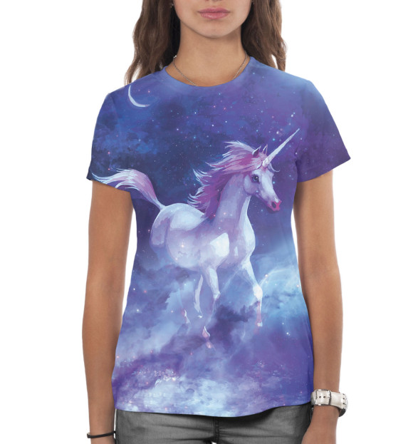 Женская футболка с изображением Единорог цвета Белый