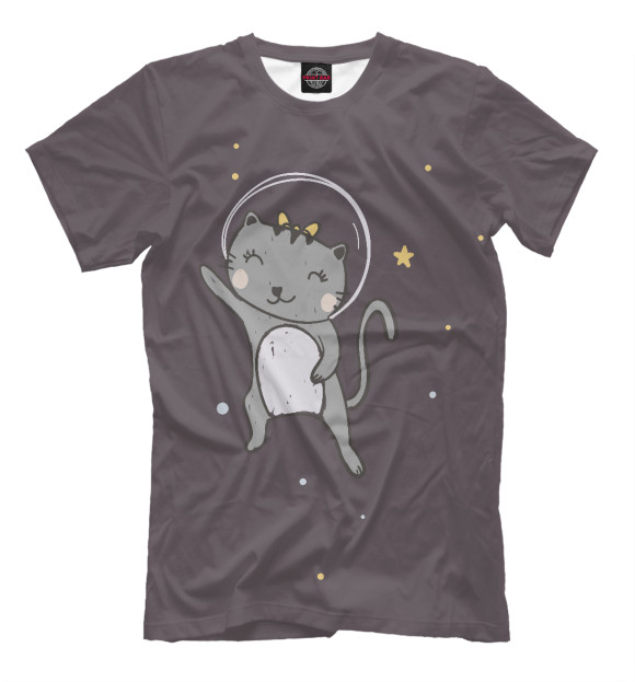 Мужская футболка с изображением Kосмические котики цвета Серый