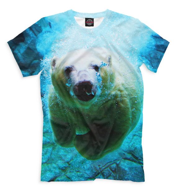 Мужская футболка с изображением Белый медведь под водой цвета Грязно-голубой