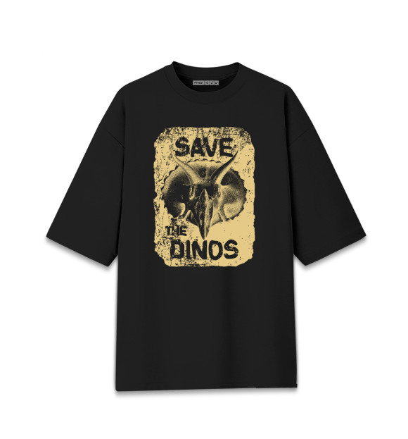 Женская футболка оверсайз с изображением Save the dinos цвета Черный