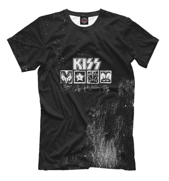 Мужская футболка с изображением Kiss лого участников цвета Белый