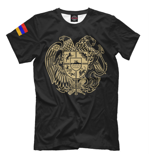Мужская футболка с изображением Герб Армении цвета Черный