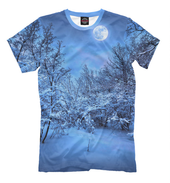 Мужская футболка с изображением Снежный ночь цвета Грязно-голубой