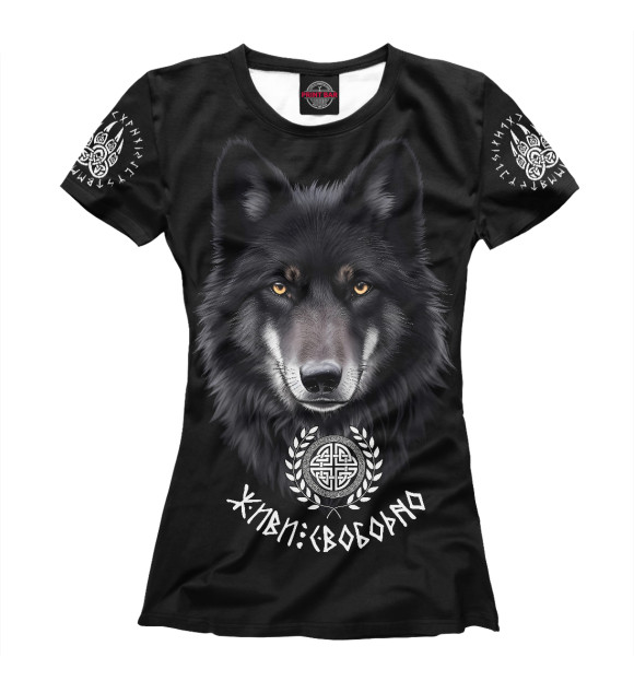 Женская футболка с изображением Волк - живи свободно цвета Белый