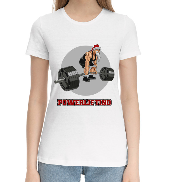 Женская хлопковая футболка с изображением Powerlifting цвета Белый