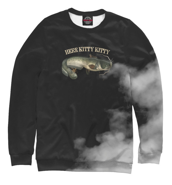 Женский свитшот с изображением Fishing Catfish Kitty Kitty цвета Белый