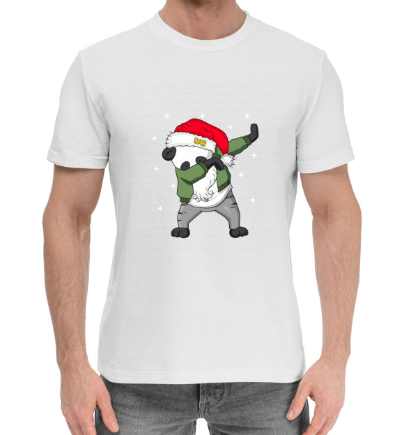 Мужская хлопковая футболка с изображением DAB панда дед мороз цвета Белый