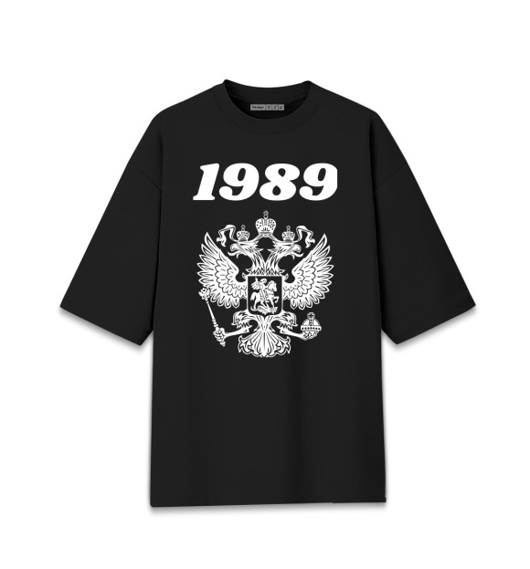 Женская футболка оверсайз с изображением 1989 - Герб РФ цвета Черный