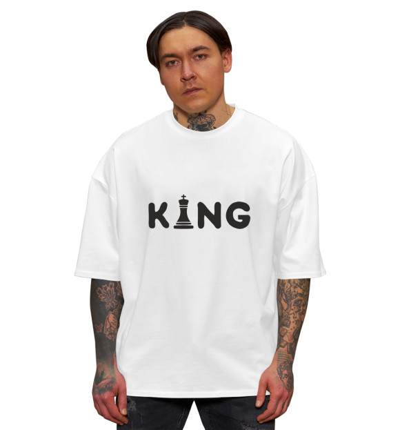 Мужская футболка оверсайз с изображением Король Шахмат цвета Белый