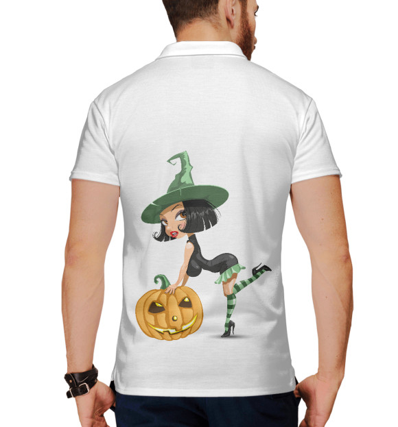 Мужское поло с изображением Girl with pumpkin цвета Белый