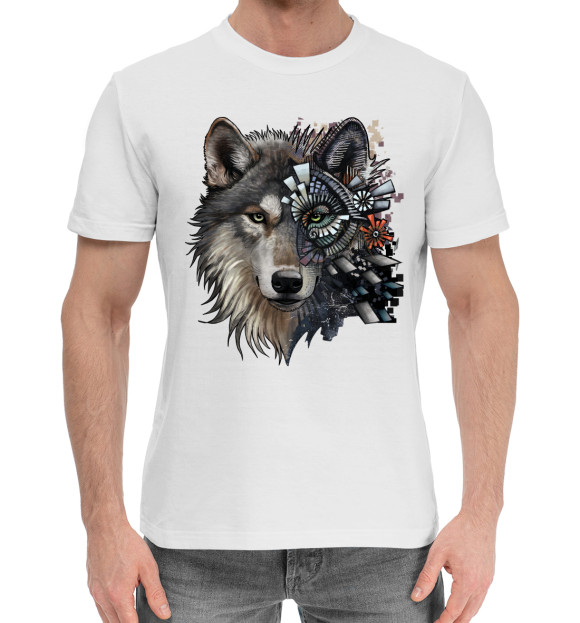 Мужская хлопковая футболка с изображением Волки цвета Белый