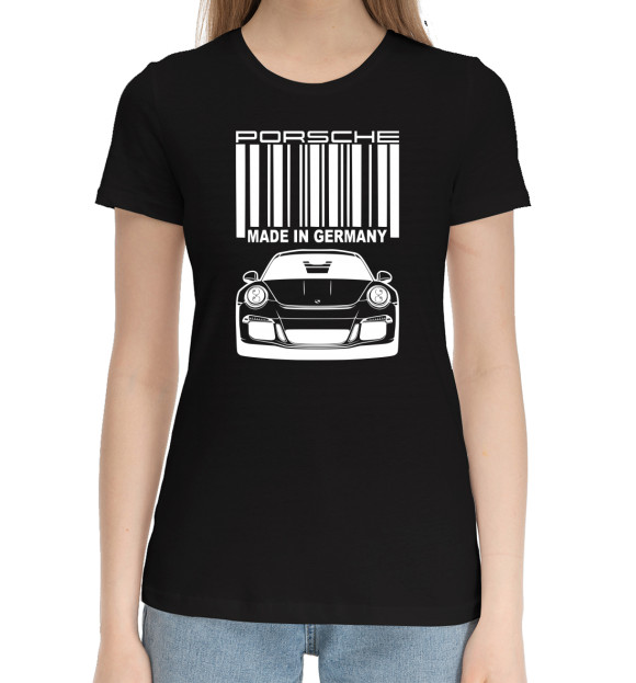 Женская хлопковая футболка с изображением Porsche цвета Черный