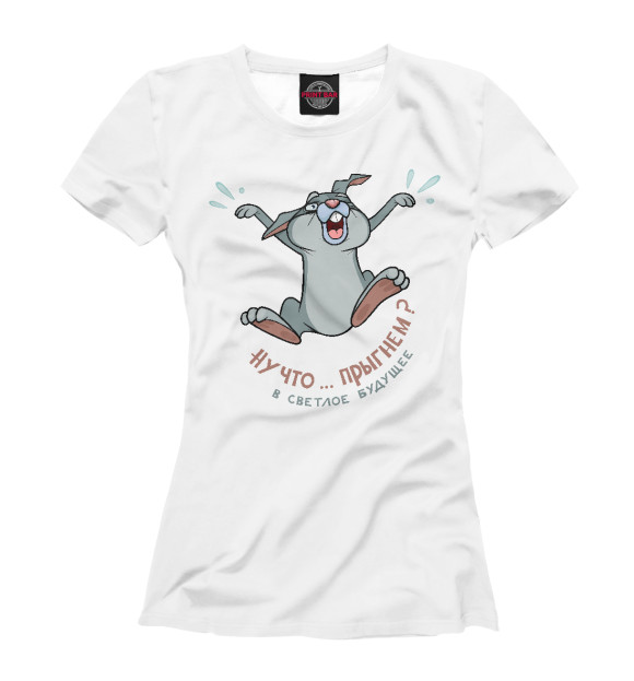 Женская футболка с изображением Веселый зайчик прыгает цвета Белый