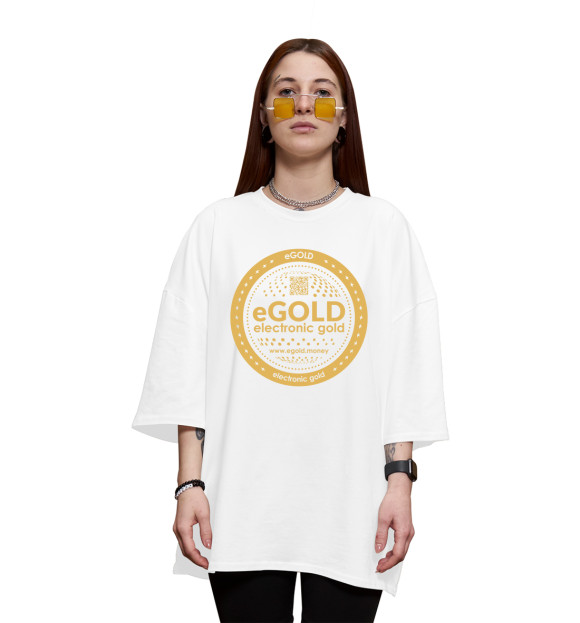 Женская футболка оверсайз с изображением WhiteGold stablecoin eGOLD цвета Белый