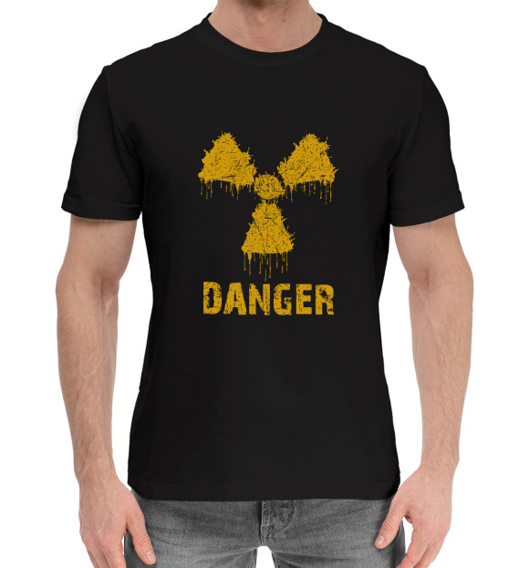 Мужская хлопковая футболка с изображением Радиация опасность цвета Черный