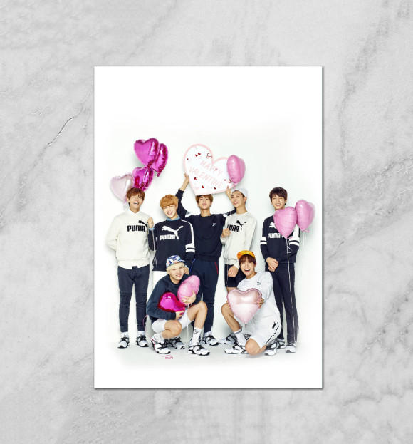 Плакат с изображением BTS цвета Белый