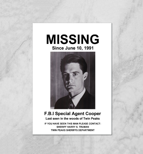 Плакат с изображением Agent Cooper Missing цвета Белый