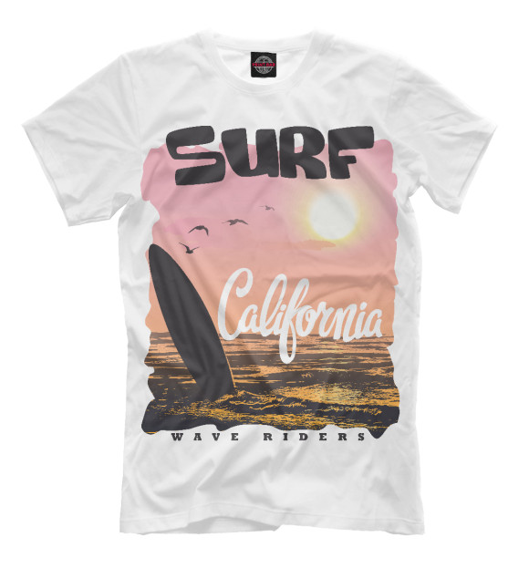 Мужская футболка с изображением Surf California цвета Молочно-белый