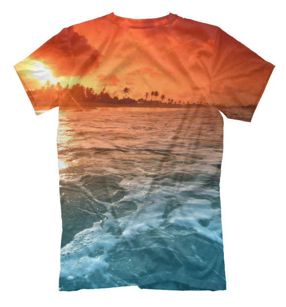 Мужская футболка с изображением Рыжий закат на море цвета Белый