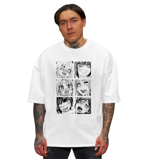 Мужская футболка оверсайз с изображением Ahegao цвета Белый