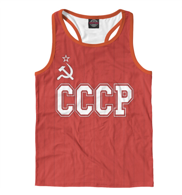 Мужская майка-борцовка с изображением СССР Советский союз в полосу на красном цвета Белый