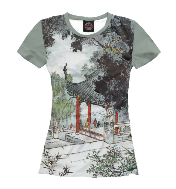 Женская футболка с изображением Китайский акварельный рисунок цвета Белый
