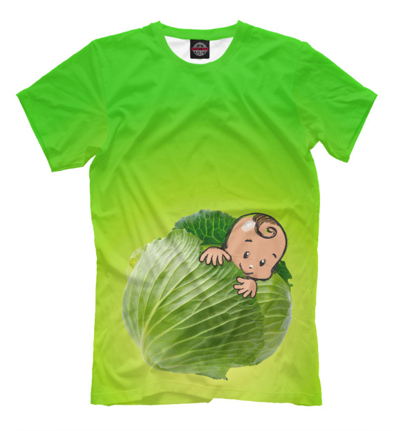 Мужская футболка с изображением Малыш в капусте цвета Хаки
