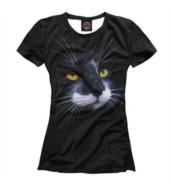 Женская футболка с изображением Black cat цвета Белый
