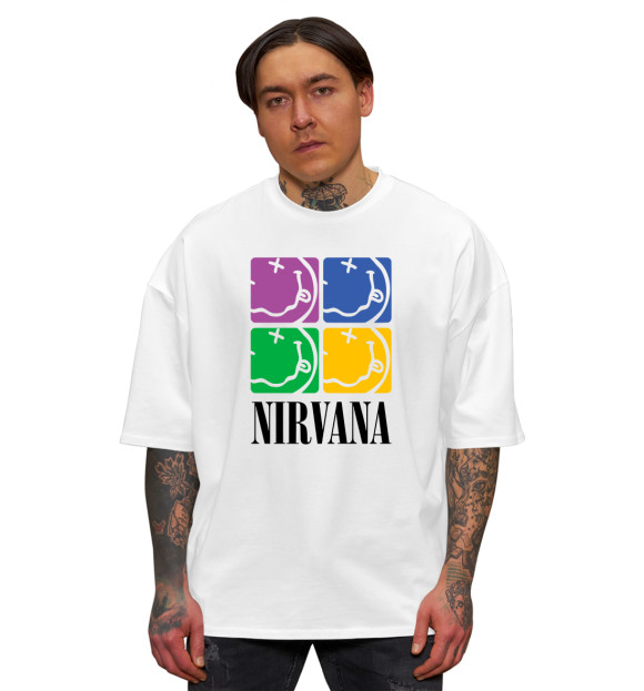 Мужская футболка оверсайз с изображением Нирвана (Nirvana) цвета Белый