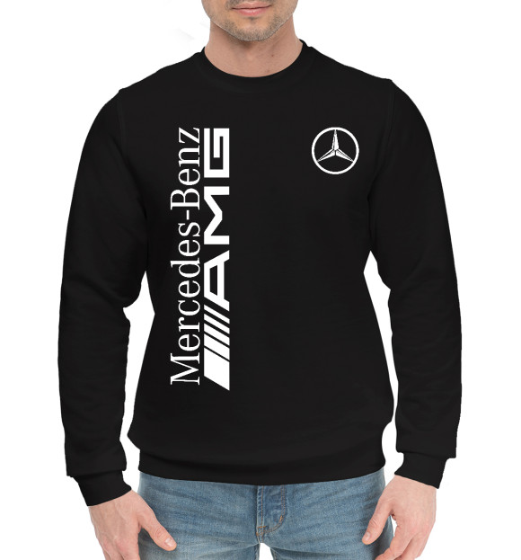 Мужской хлопковый свитшот с изображением Mersedes-Benz AMG цвета Черный