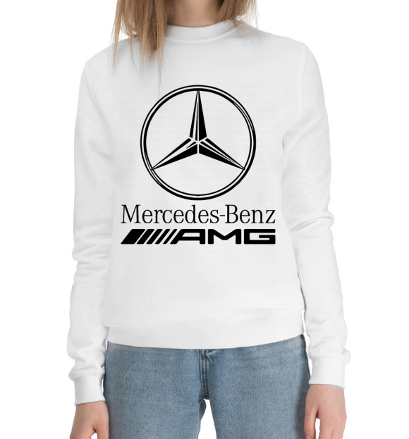 Женский хлопковый свитшот с изображением Mersedes-Benz AMG цвета Белый